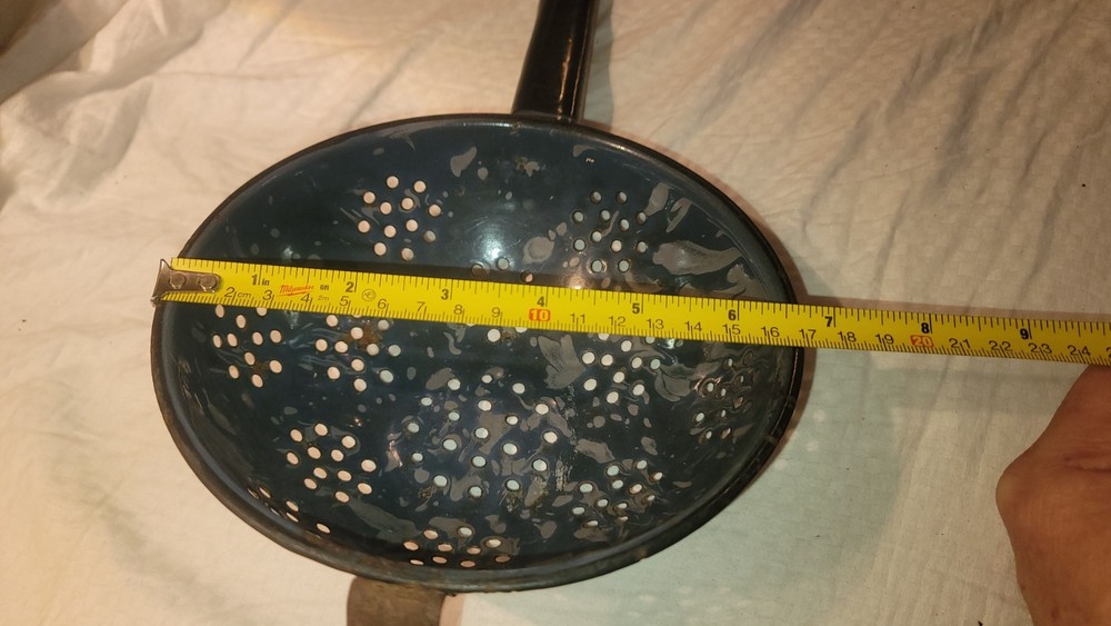 6 3/4" blue/gray Speckled Enamel strainer