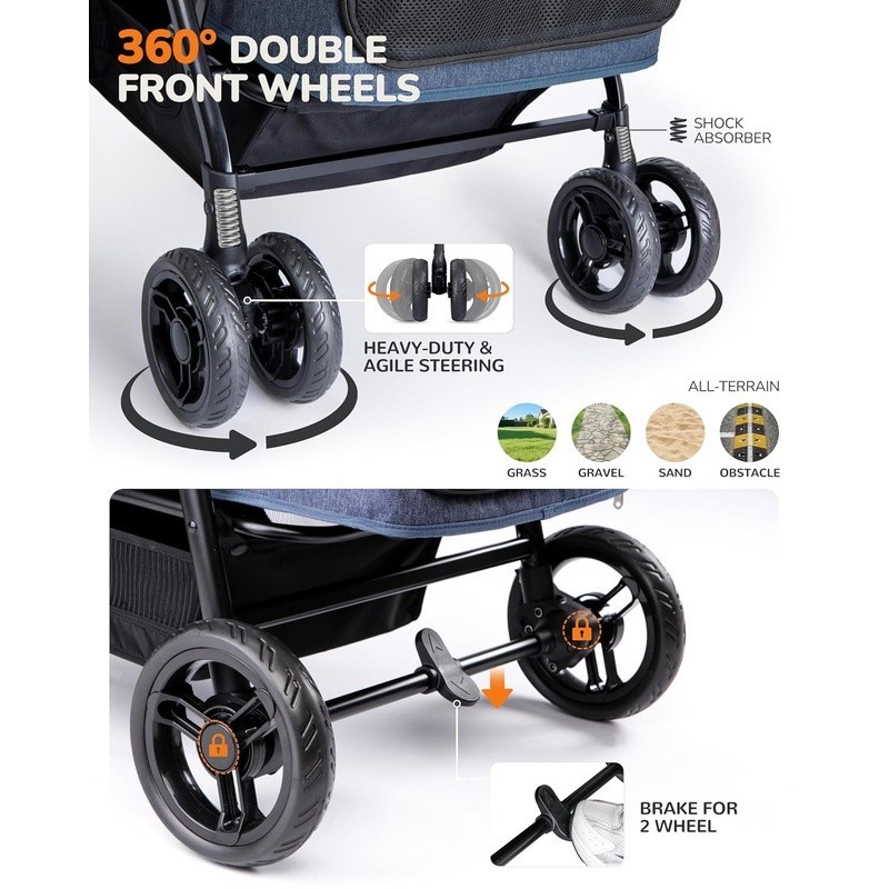 Heavy Duty Dog Stroller Small Medium Pets W/ Adjustable Canopy Storage New