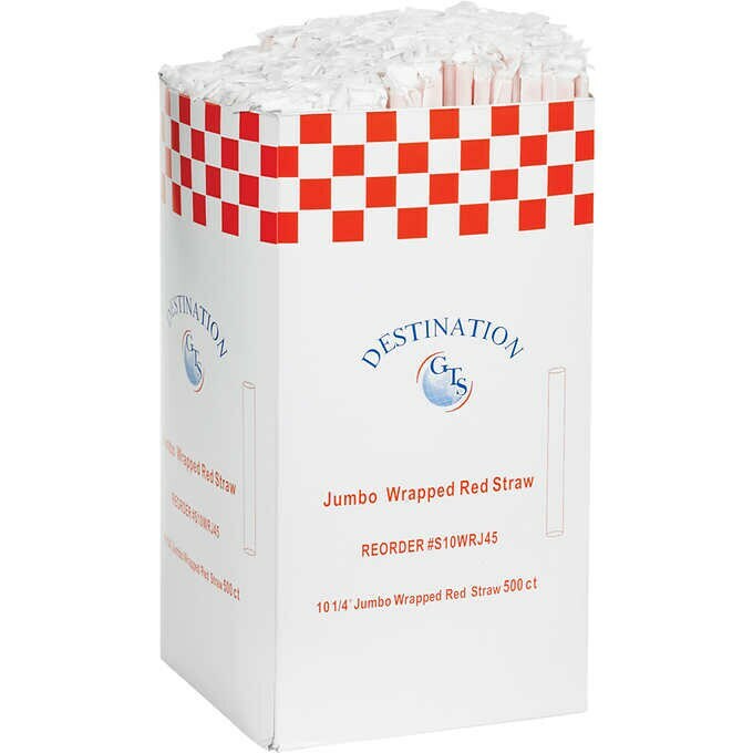 Vital Solutions 10.25" Jumbo Straw, Wrapped, Red, 500 Count