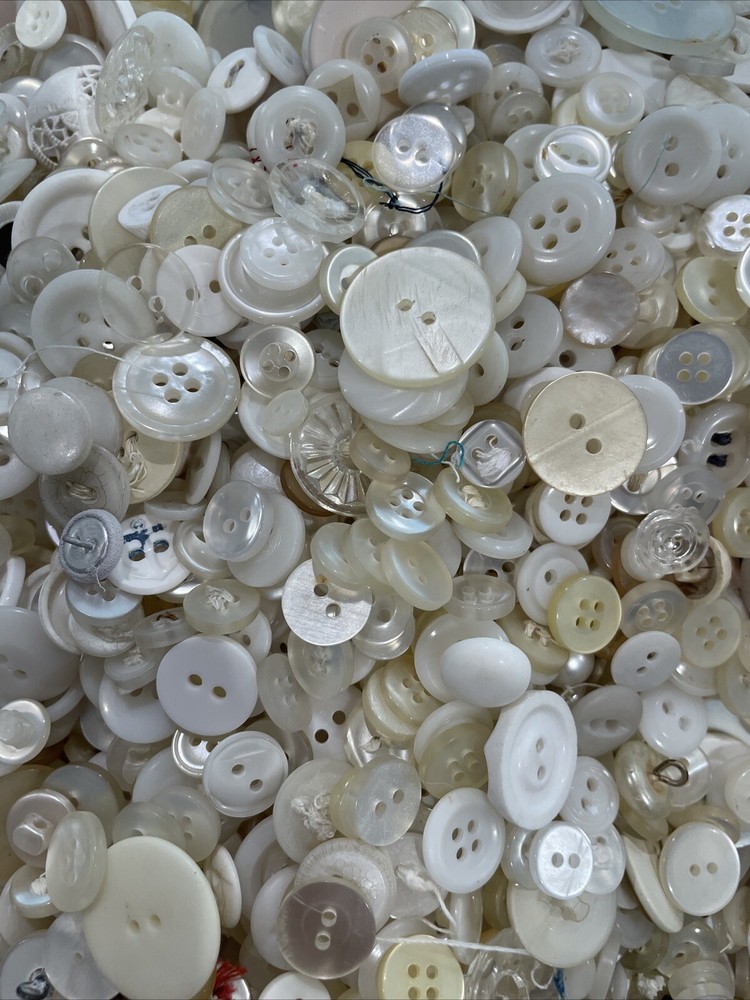 8 Oz Assortment Vintage Plastic White Ivory Buttons FREE SHIP