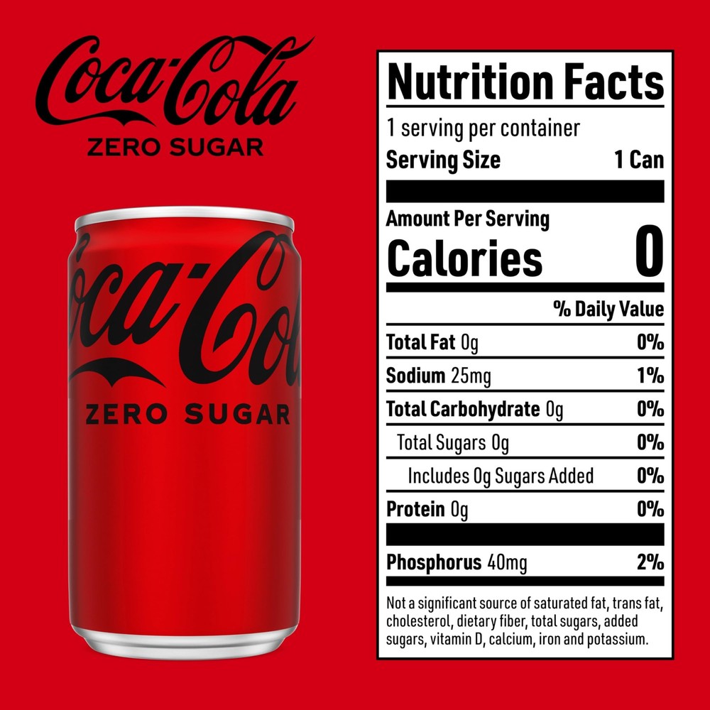 Coke Zero Sugar Refreshing MiniCan, Kosher, 7.5 fl oz 6 Pack Package May Vary