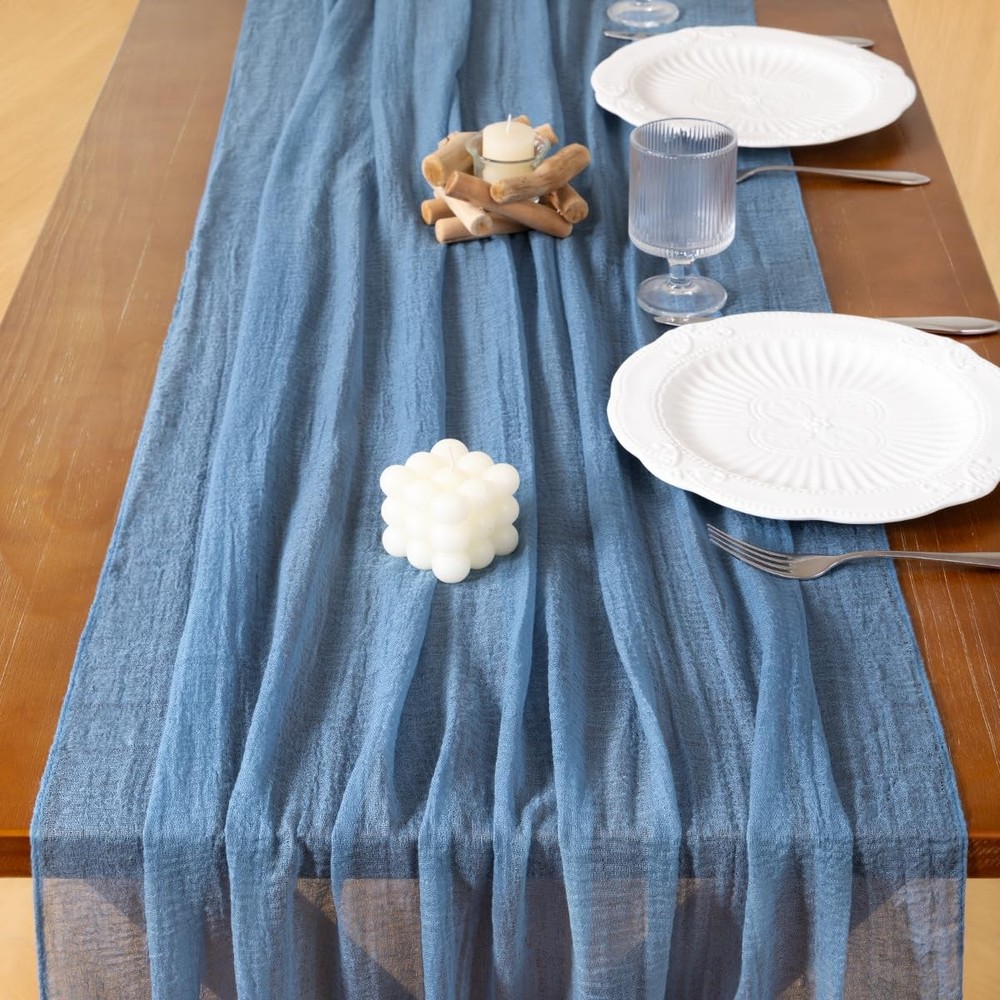 6pcs Dusty Blue Easter Spring Gauze Cheesecloth Table Runner 120 Inch Rustic ...