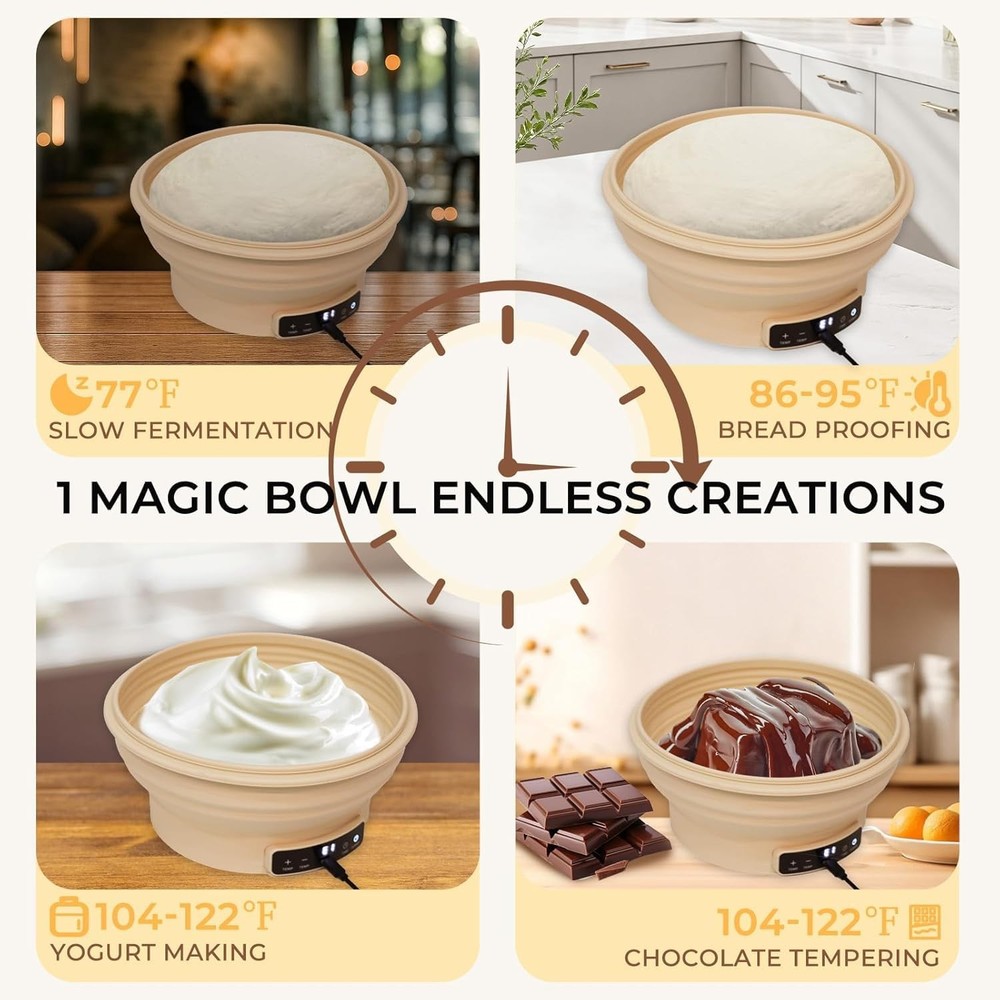 Electric Sourdough Starter Kit with 6-Temp (77-122℉) Control & Timer - 9" Fol...
