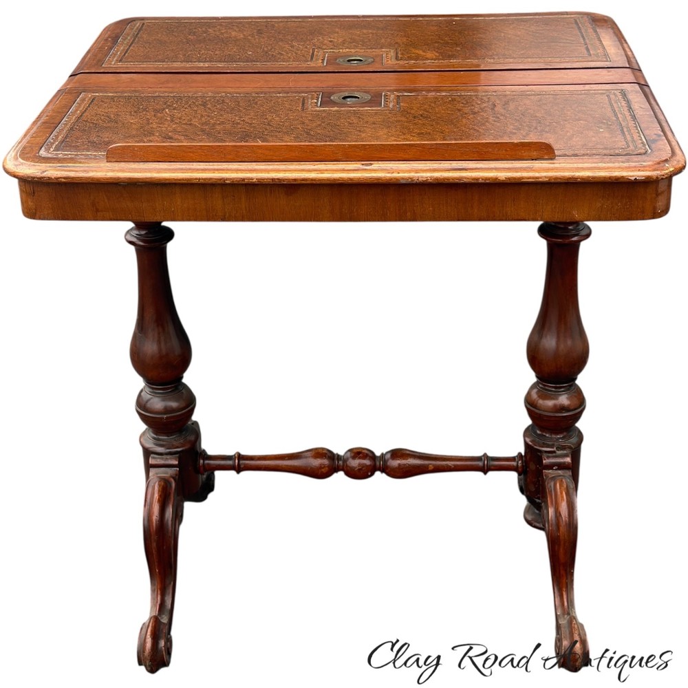 Antique Regency writing reading table combination drawing leather top 19th