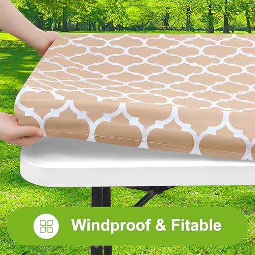 Rectangle Picnic Table Cover, Waterproof Elastic 60" x 36" (Rectangular) Khaki