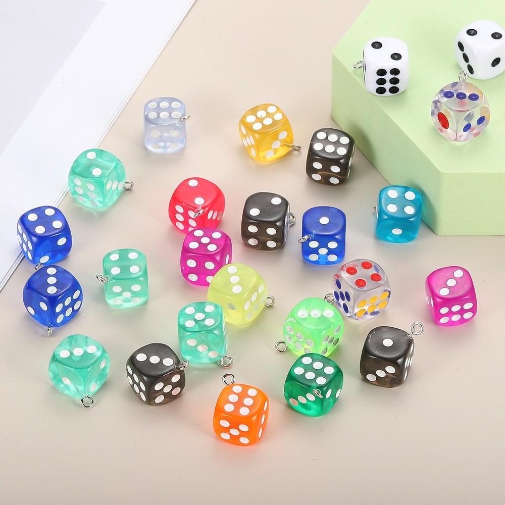 20 Pcs Transparent Dice Beads Charm Pendant (Red)
