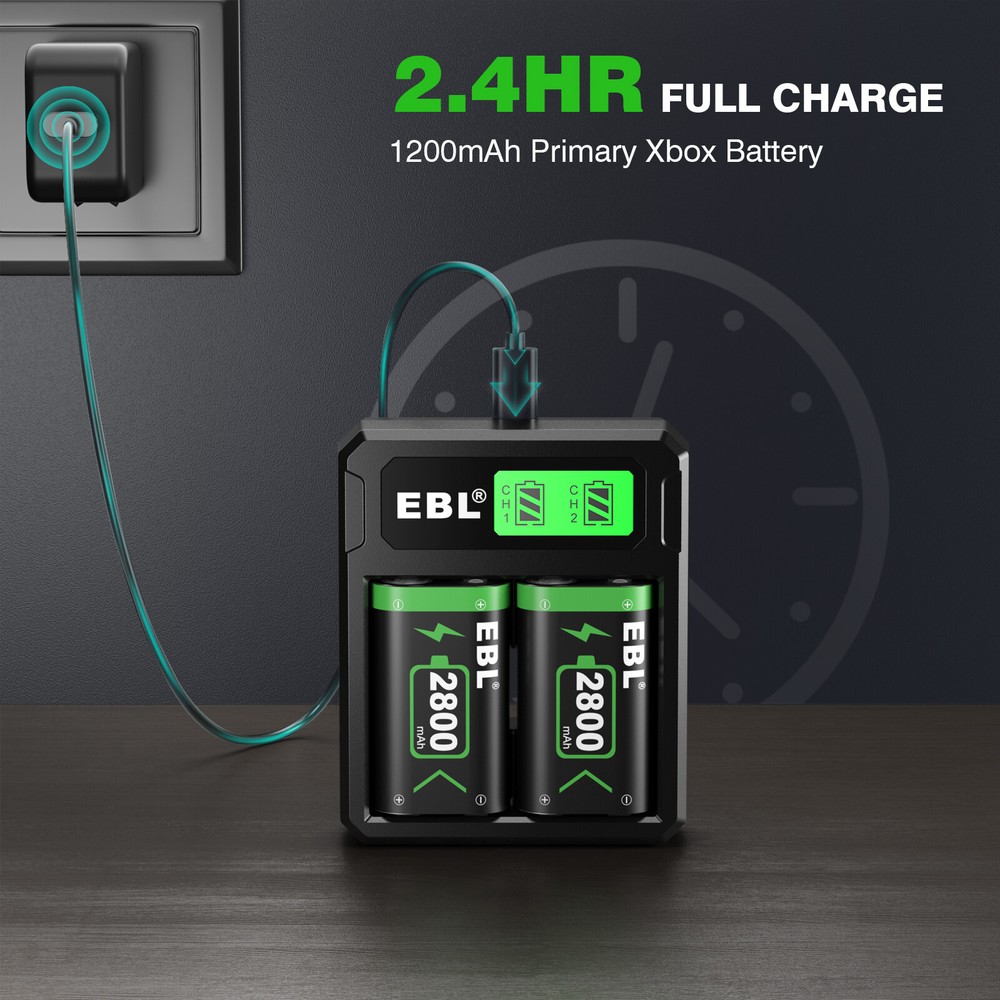 EBL 2x Rechargeable Batteries + Battery Charger for Xbox One Controller