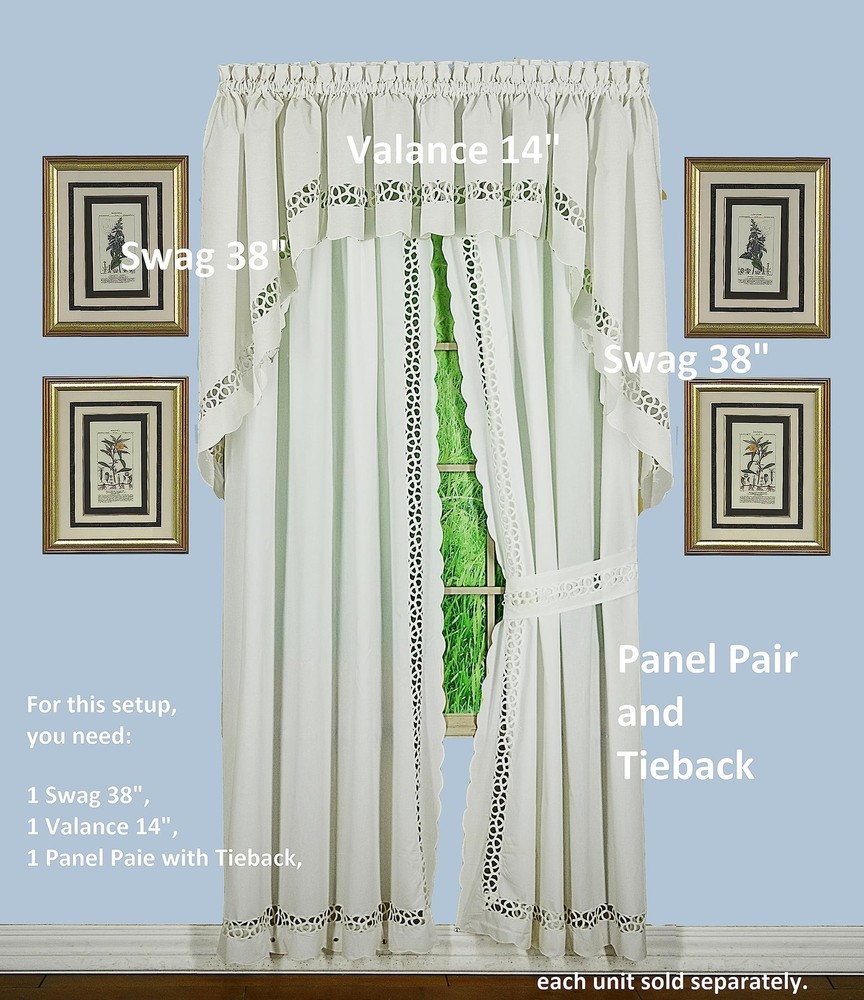 Today's Curtain Hellina Tapework Valance, 14-Inch, White - Hellina CA1800K