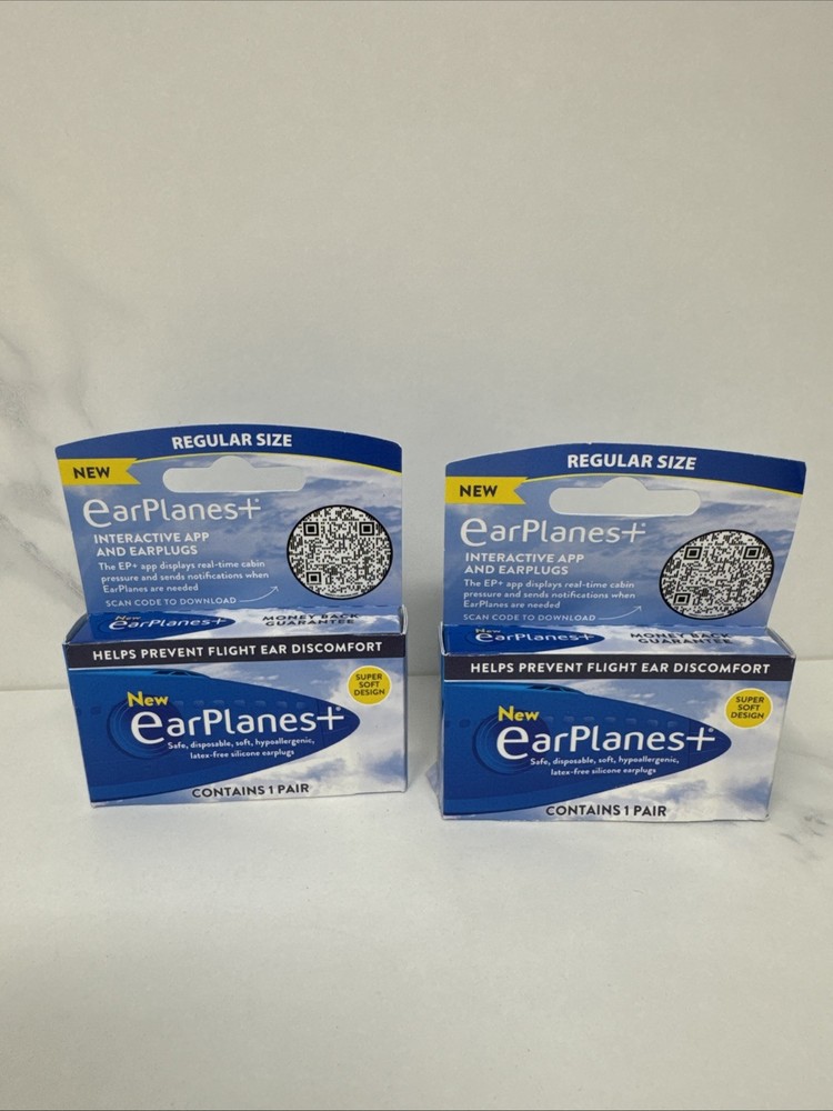 2 Pack - Earplanes Flight Ear Protection Earplugs - 1 Pair each Box Regular Size