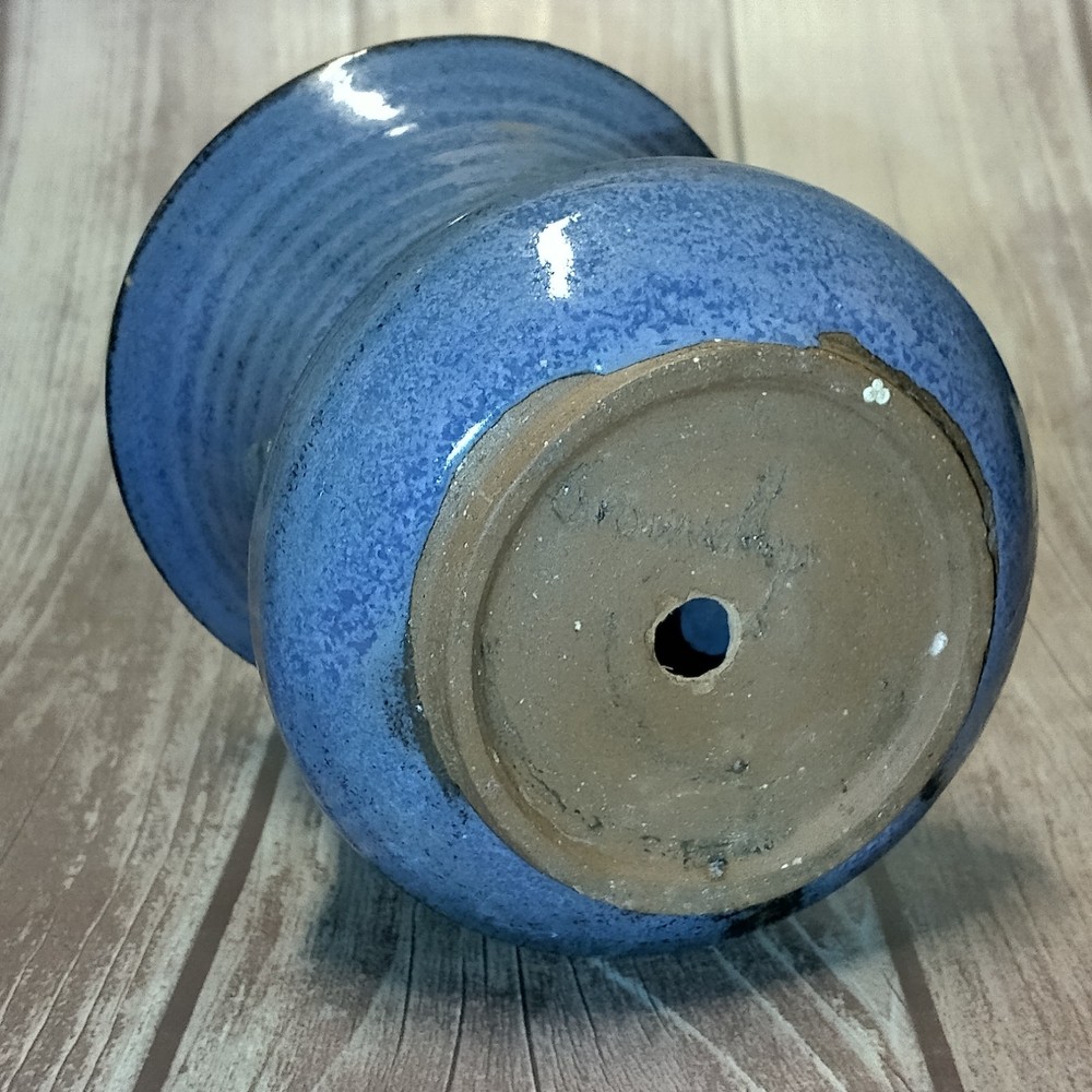 Groundhog Blues Etched Pottery Handmade Bowl Signed - Drain Hole Planter Ready