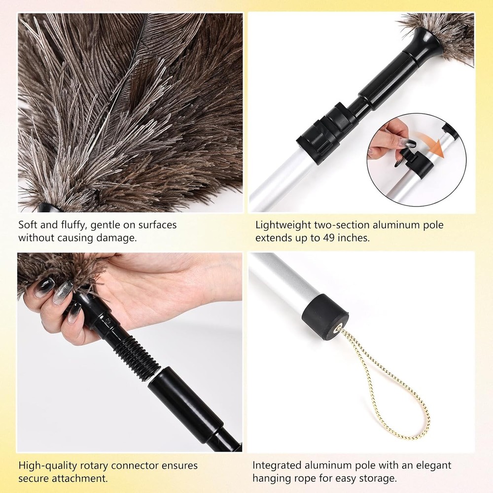 Extendable Natural Ostrich Feather Duster