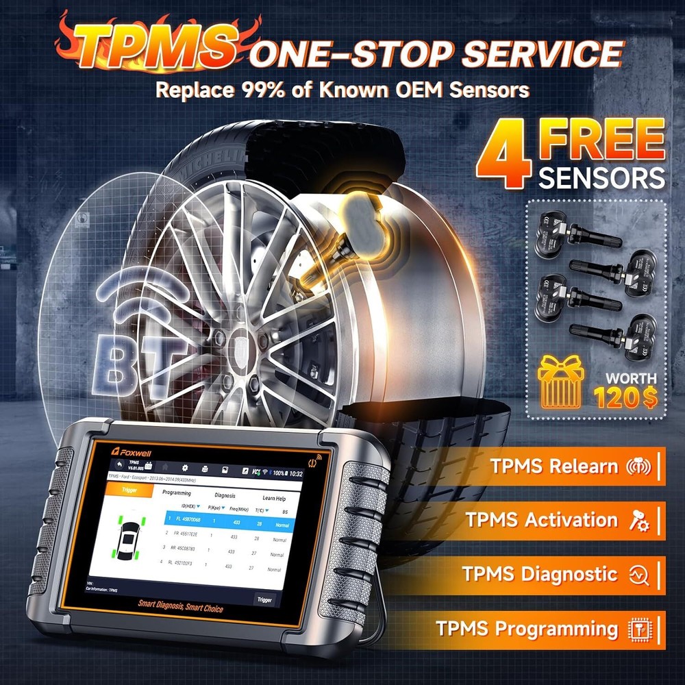Foxwell NT809 TS Bidirectional Scanner OBD2 TPMS Programmer Tool Code Reader