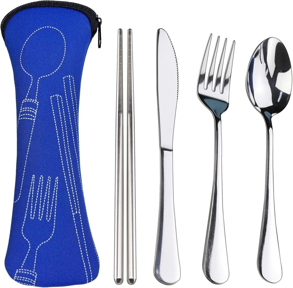 Portable Silverware Set with Case, Travel Camping Utensils Set, Stainless St...