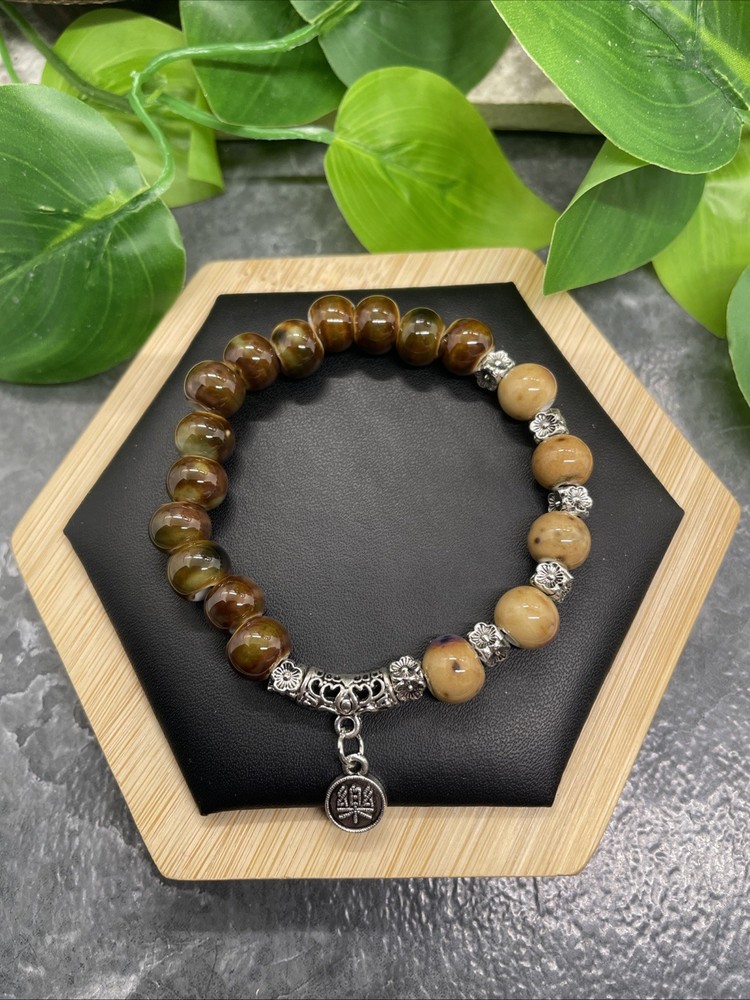 Handmade Ceramic Bead Beaded Stackable 6” Plus Stretch Bracelet New B247
