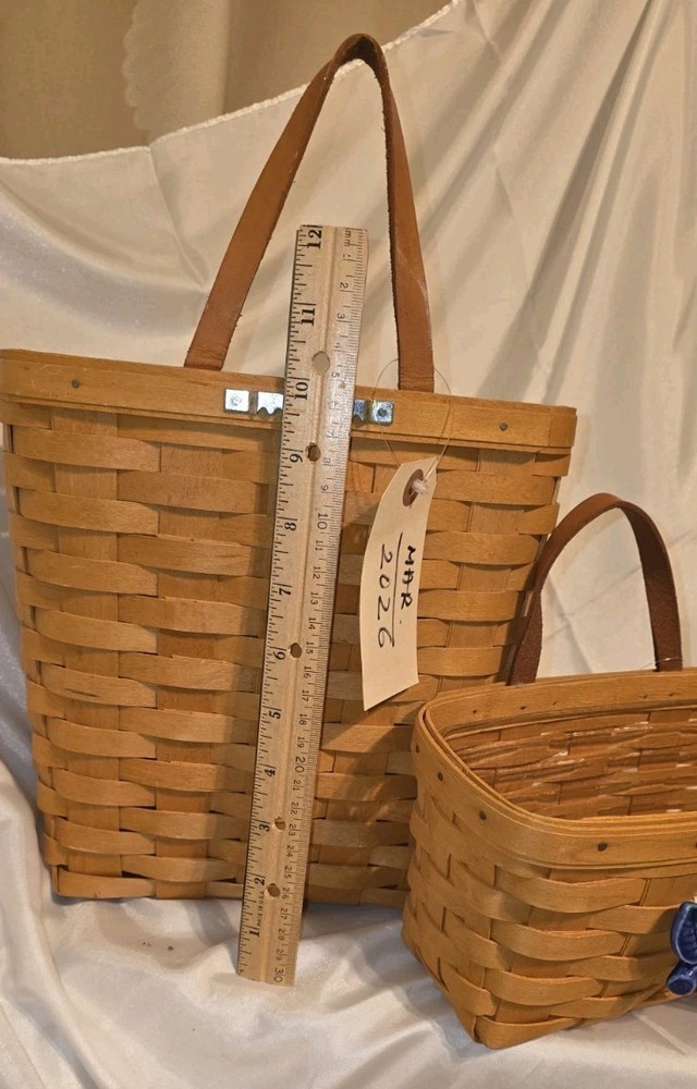 LANGABERGER 2-BASKETS THIN MAPLE W/CERAMIC(ADED)DECOR &PLASTIC LINER 2000 USA