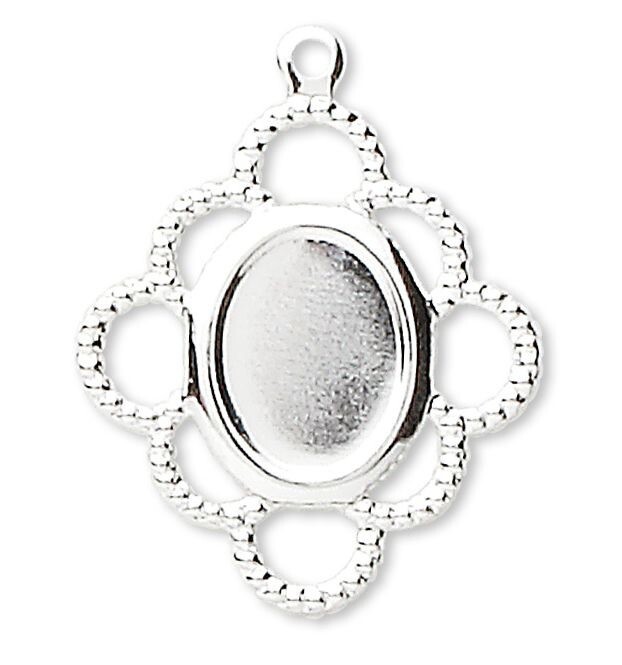 Silver Plated Brass 19x17mm with 8x6mm Oval Cabochon Setting *