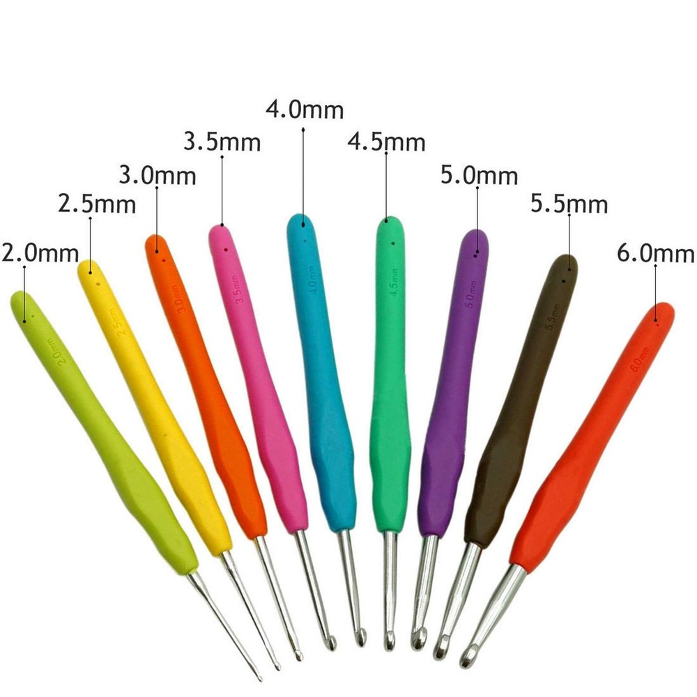 Crochet Hook Set 9Pc Soft Grip Ergonomic Aluminium Hooks 2mm-6mm Colour Coded