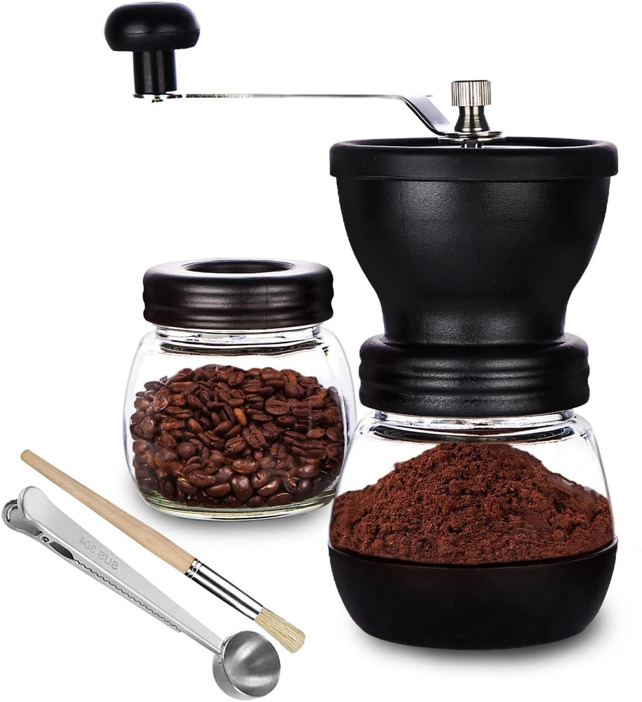 Manual Coffee Bean Grinder with Ceramic Burr, Hand Coffee Grinder Mill Small ...