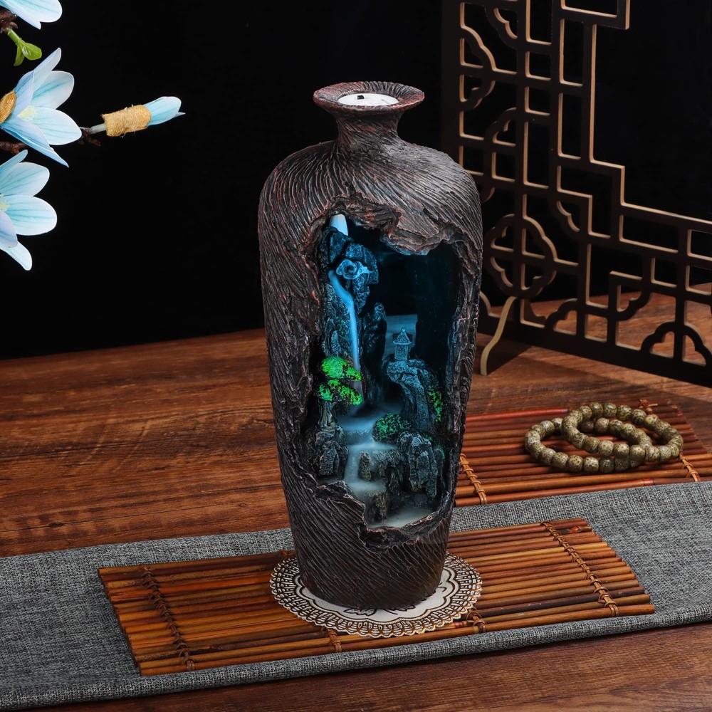 DOBEHOME Mountain Waterfall Incense Burner Backflow Waterfall, Brown