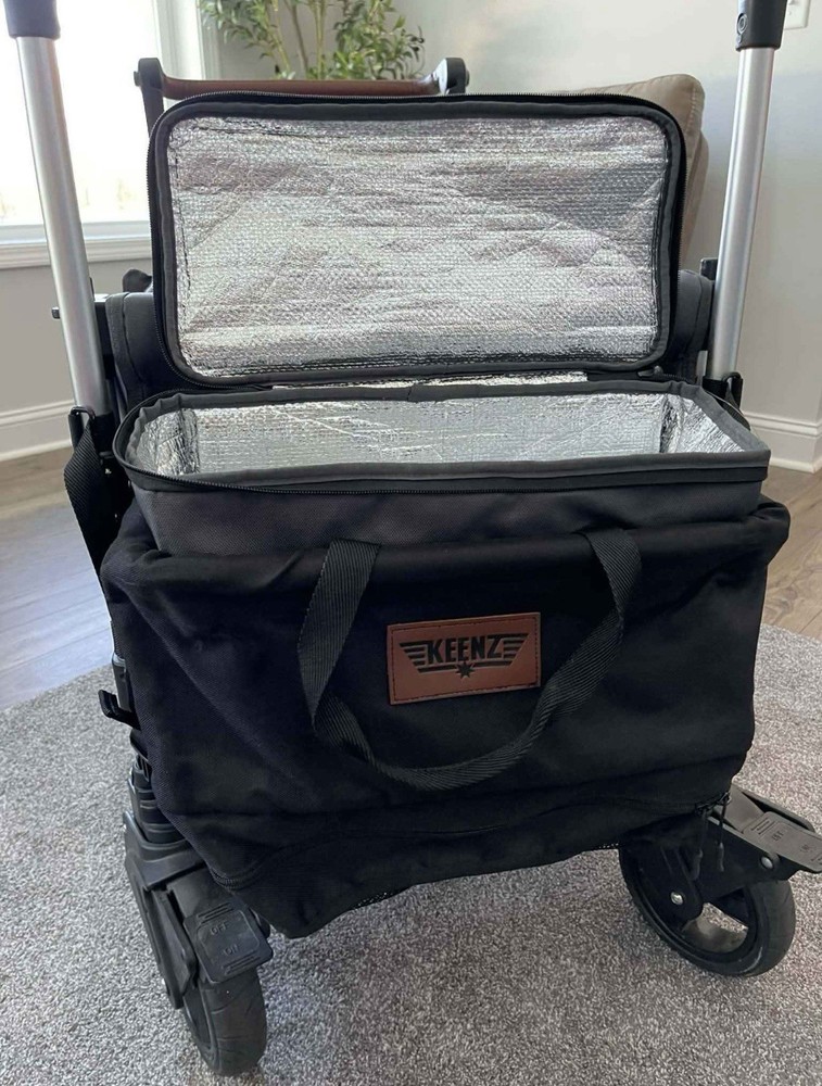 Keenz Pull-Along Wagon Stroller Black Double Seating Canopy Storage Rubber Tires