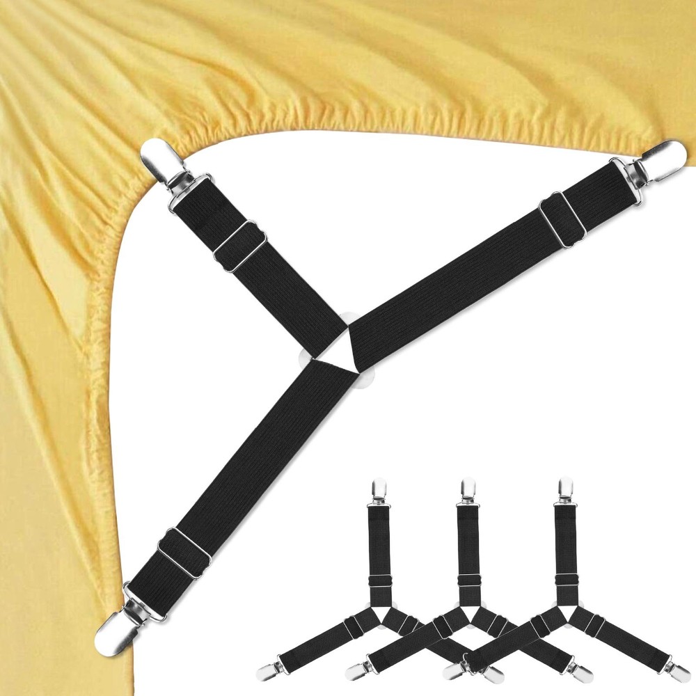 Bed Sheet Fasteners, 4 Pcs Adjustable Triangle Elastic Suspenders Grip