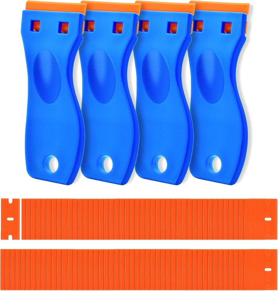 4 Pcs Plastic Razor Blade Scraper and 120 Pcs Blades, Remove Label Decal Tool,Fo