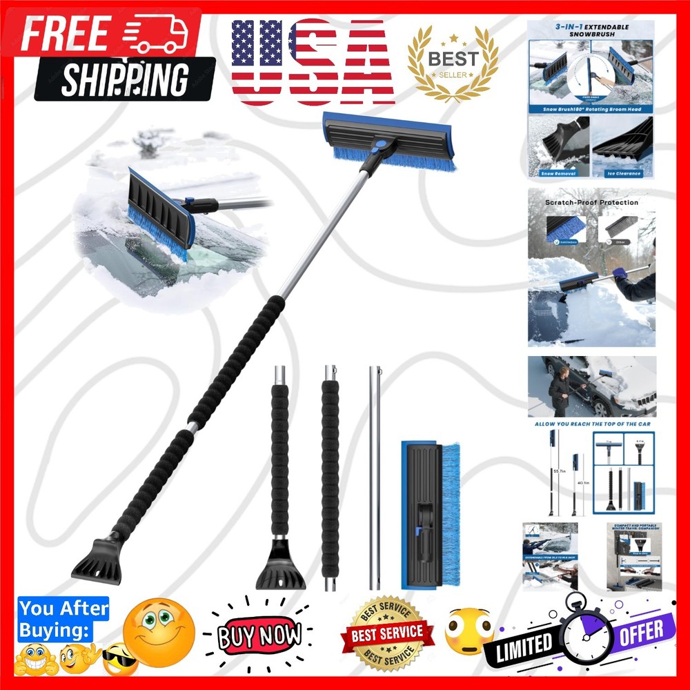 2025 Extra Long 55.7" Ice Scrapers for Car Windshield Multi-Functional Detach...