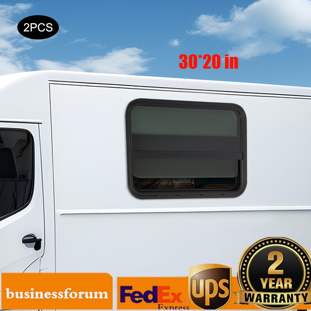 30*20in Black RV Windows Clip-on Mounting Tempered Glass RV Window 2* RV Windows