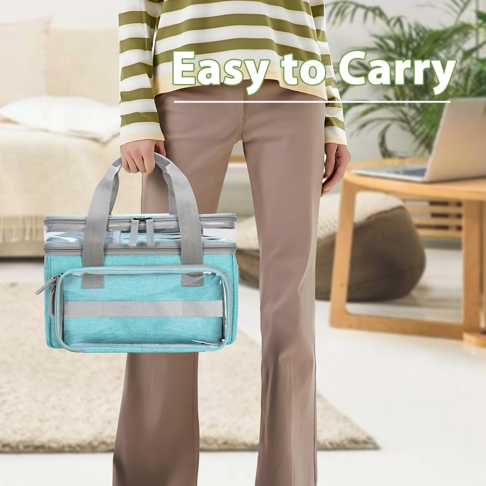 Double Layer Sewing Storage Organizer Transparent Compartment Bag Only Blue