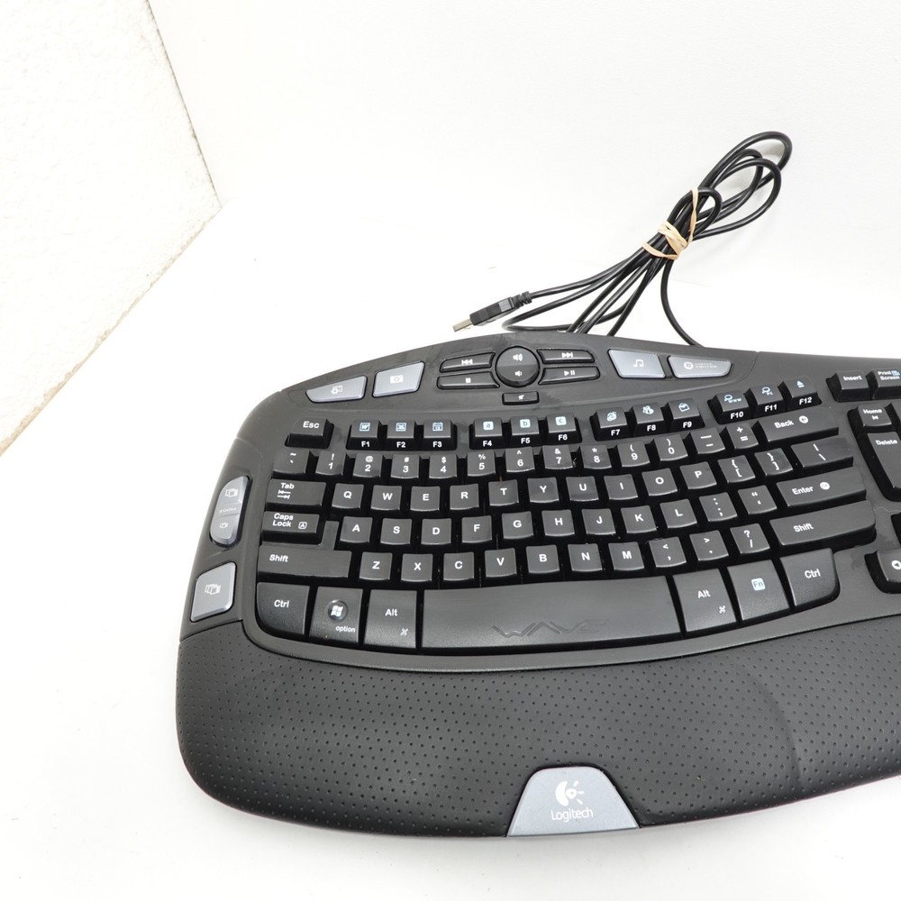 LOGITECH WAVE Y-UV90 Computer Desktop PC Corded Ergonomic Keyboard USB Black