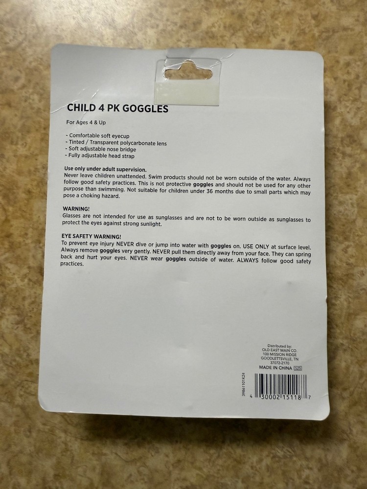 4 Pack Child Adjustable Goggles Ages 4+ Latex Free PC Lens