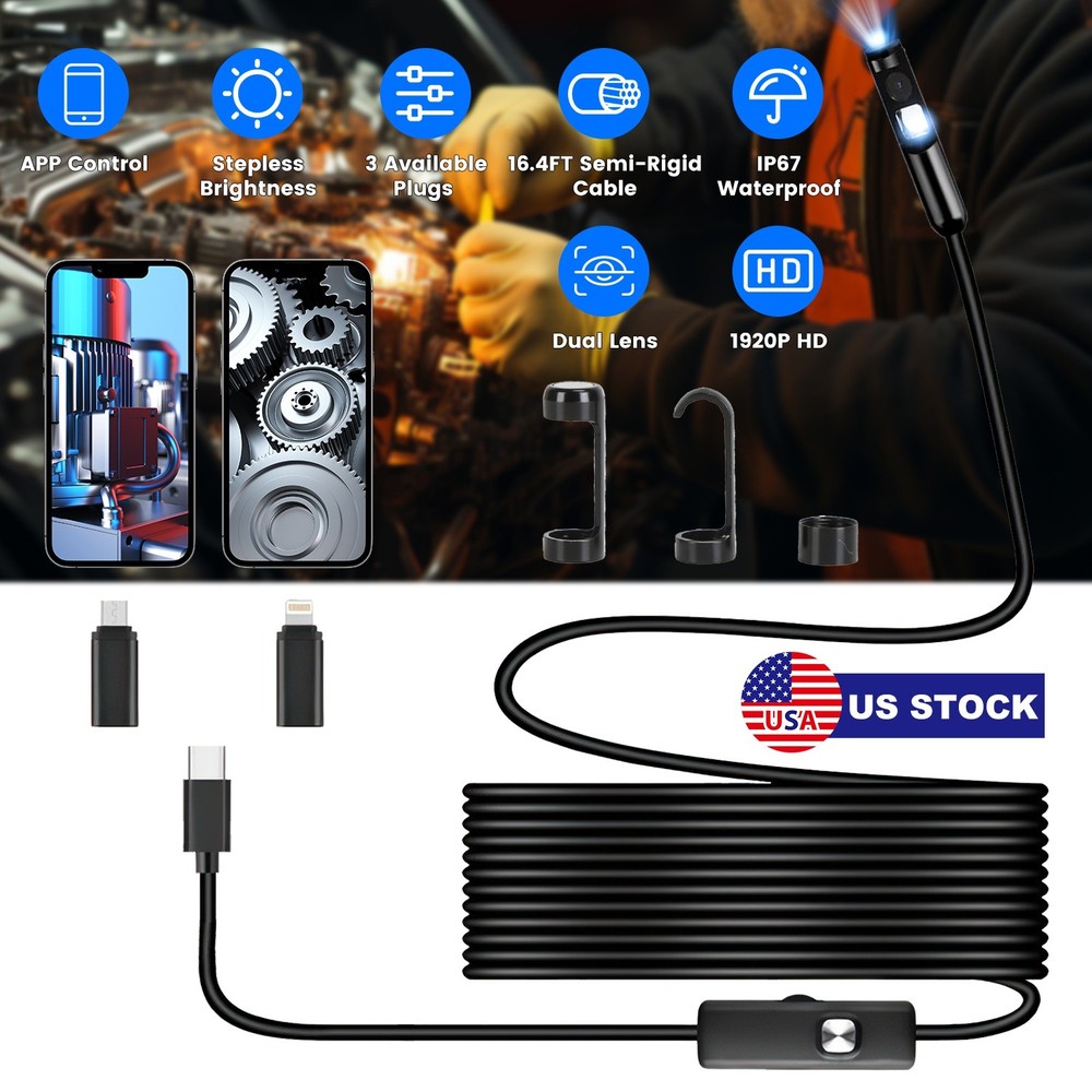 Adjustable Endoscope Camera with Light Borescope HD Inspection Camera Waterproof