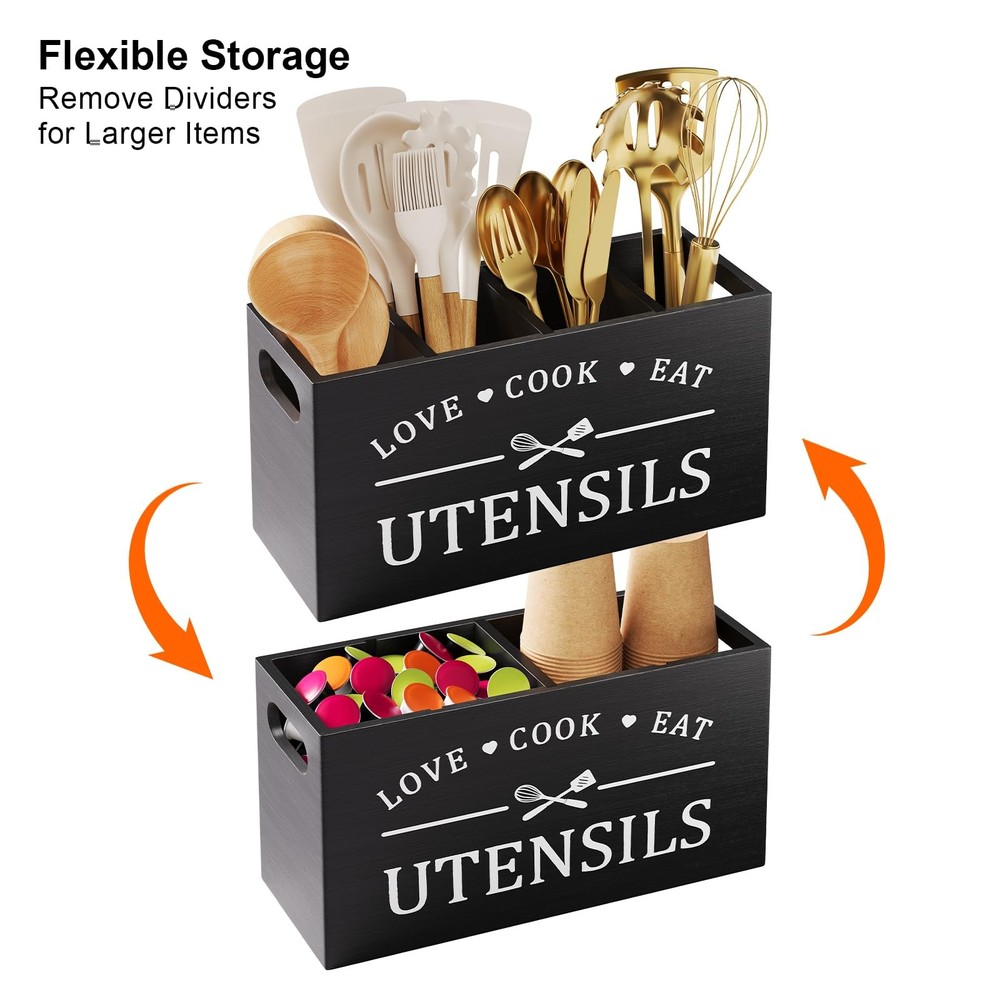 Premium Bamboo Silverware Organizer for Flatware Knives- Expandable Kitchen