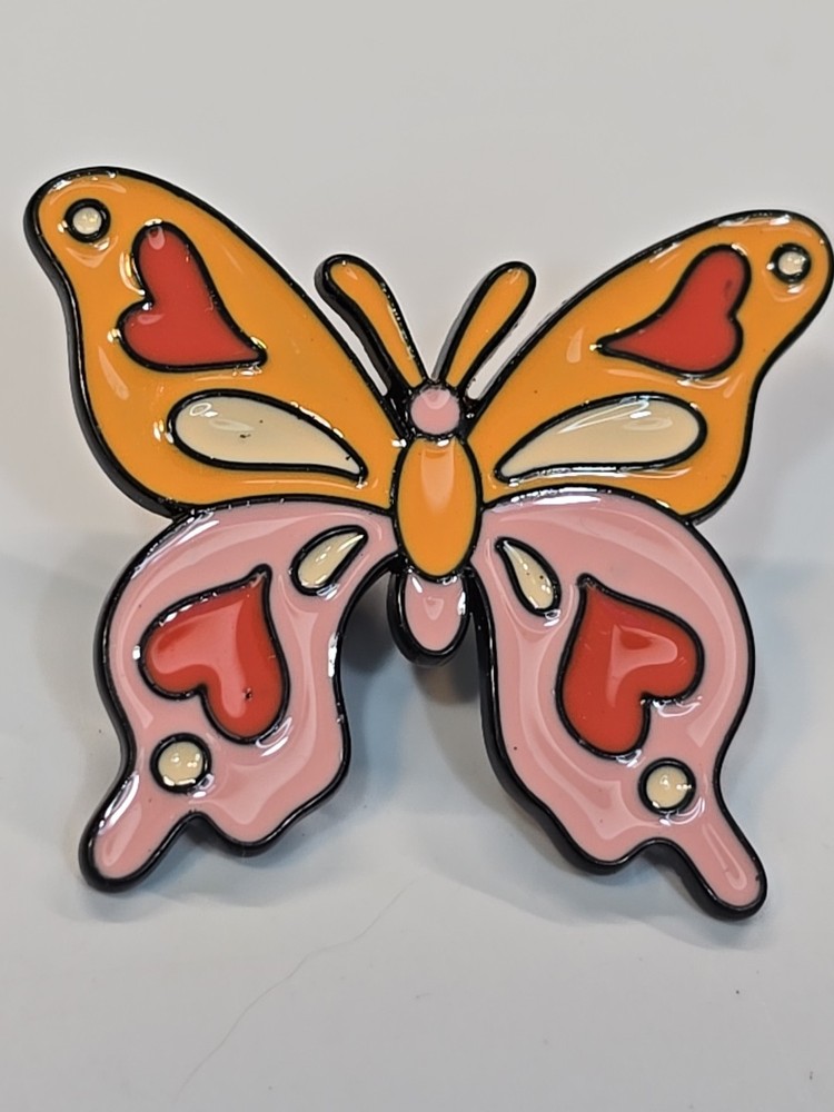 Butterfly Lapel Pin Orange & Pink