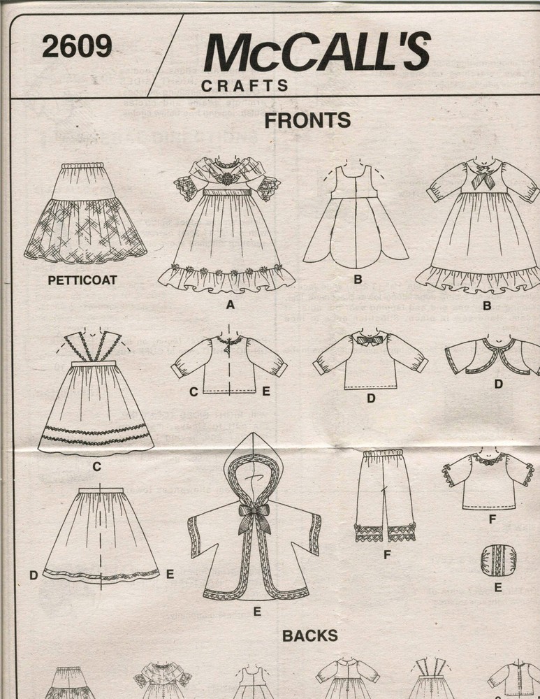 McCall's Clothes for Doll Pattern 2609 Size 18" UNCUT