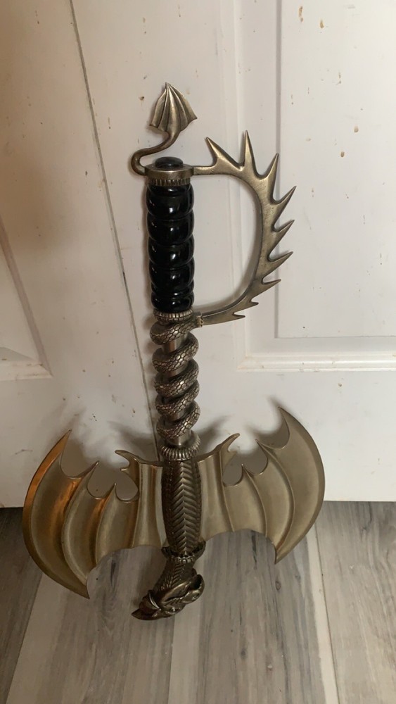 Golden Battle Axe With Dragon Design
