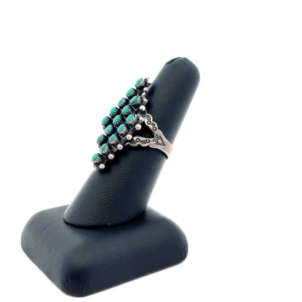 Native American 925 Sterling Silver Snake Eye Malachite 15 Stone Statement Ring