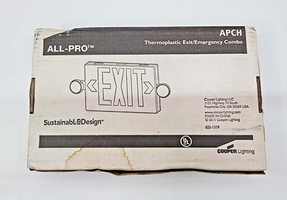 APCH LED Exit Sign Cooper Lighting ALL-PRO Thermoplastic Exit/Emergency Combo
