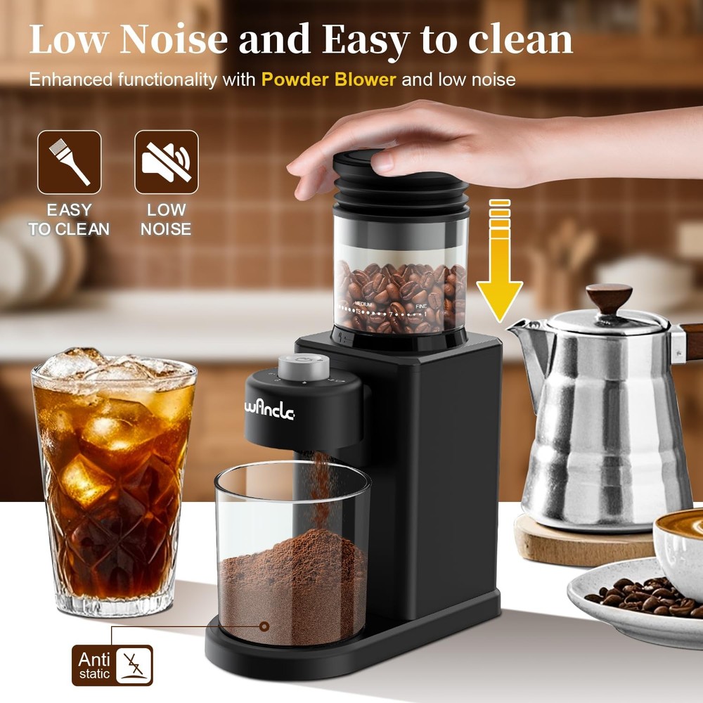 Conical Burr Coffee Grinder Electric - 200W Compact Automatic Coffee Bean Gri...
