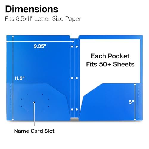 3 Holes Pocket Folders - (Assorted Colors), Plastic Assorted 6 Colors 6 Pack