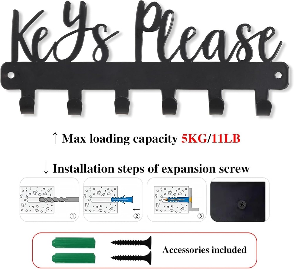 Mini Keys Please Holder on Wall,Small Key Holder Wall Mounted,Black Metal Dec...