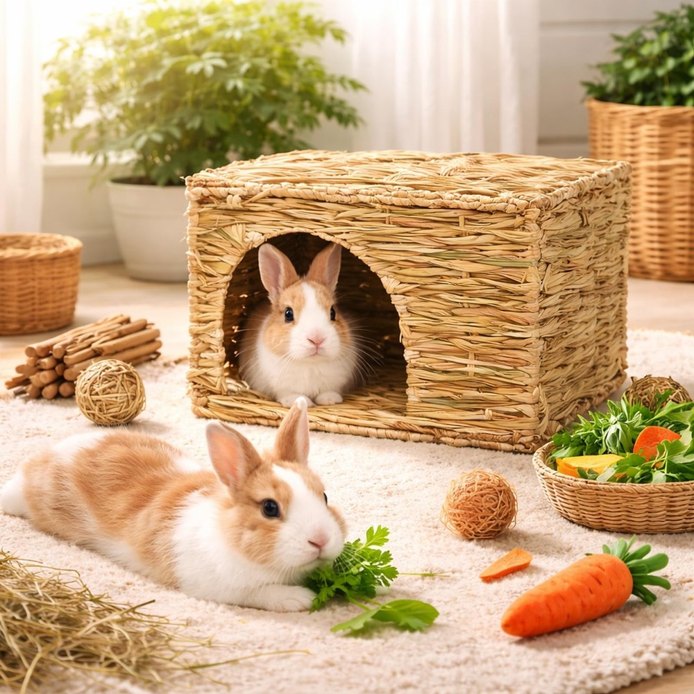 Extra Large Grass House for Rabbit, Foldable & Comfortable - Small Animal Hut...