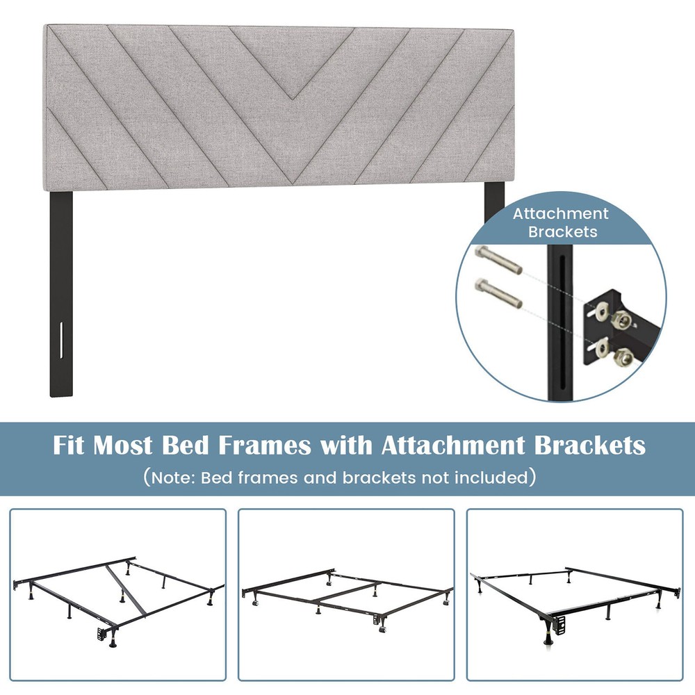 Linen Fabric Upholstered Headboard Rectangular Headboard w/ Solid Wood Legs