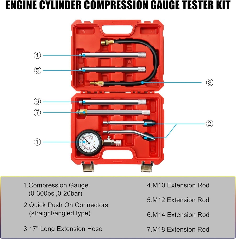 Cylinder Pressure Tester with Extension Rods