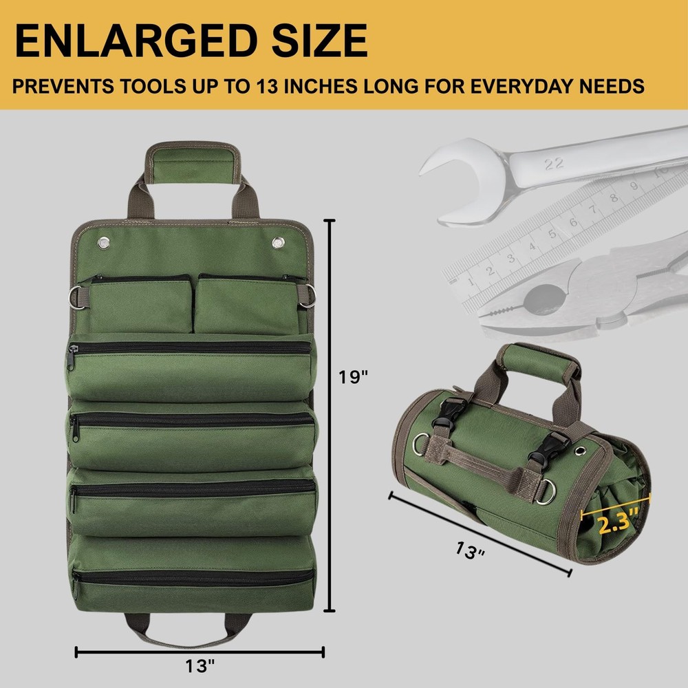 Roll Up Tool Bag Organizer Portable Foldable Toll Rool Organizer with 4 Compa...