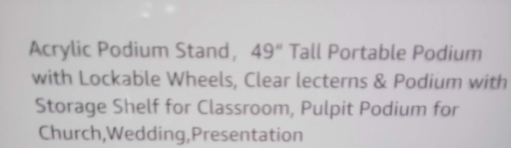 RexTact Adjustable Acrylic Podium 49"H Rolling Lockable Wheels With Shelf
