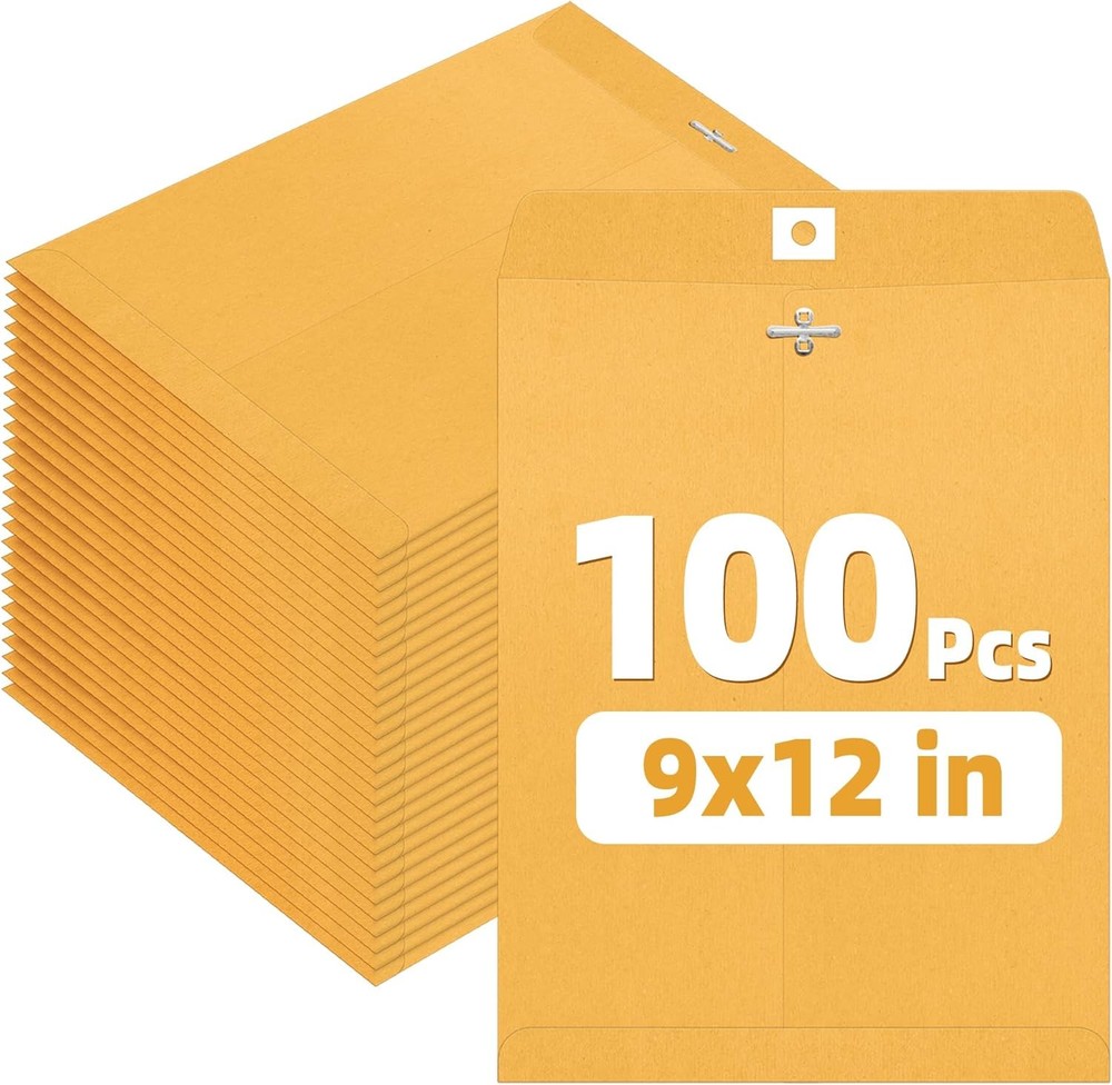 100 Count 9x12 Brown Kraft Clasp Envelopes for Office School Mail