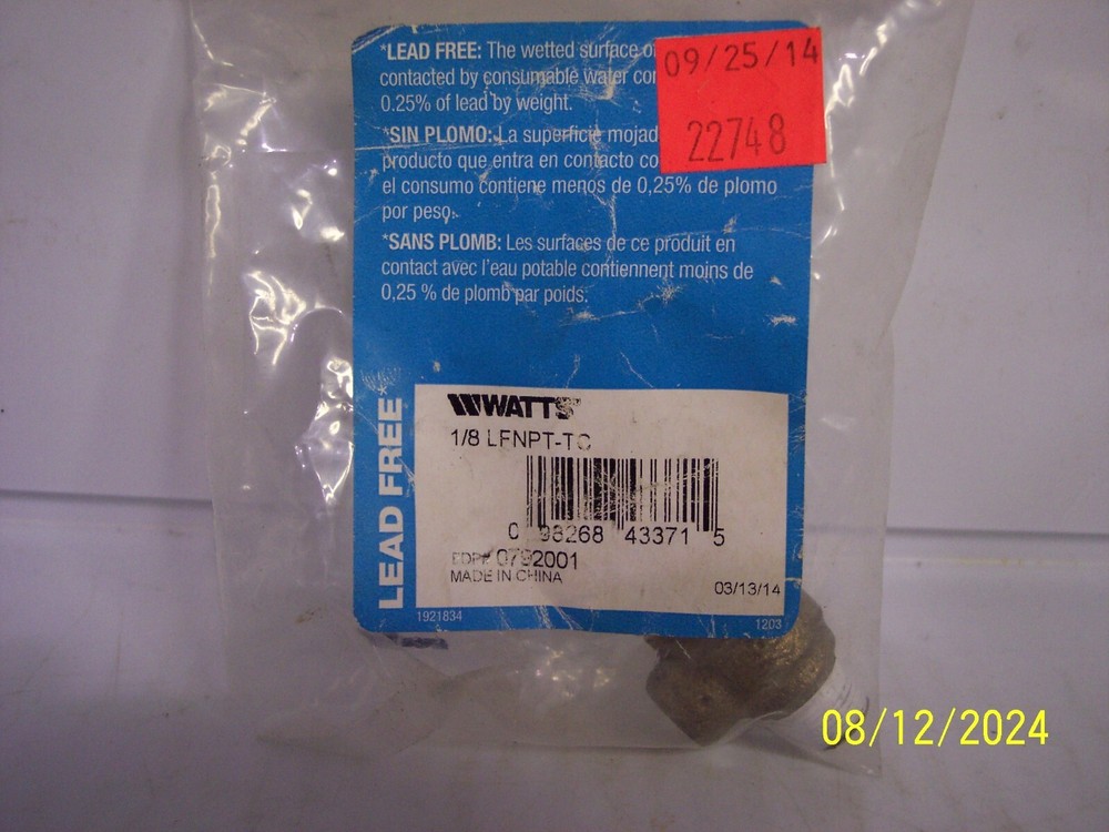 WATTS P/N: 0792001 Backflow TEST COCK- 1/8" LEAD FREE MxF VALVE~ 1/8 LFNPT-TC