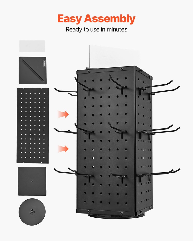 VEVOR Rotating Pegboard Display 4-Sided Spinning Peg Board Display with 24 Hooks