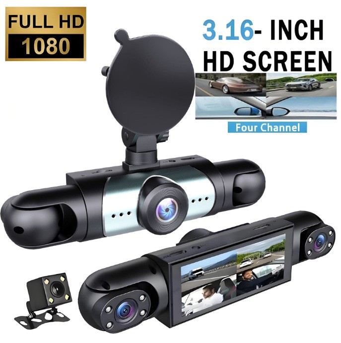 4 Channel Dash Cam 1080p Front Rear Left Right View with Reverse Camera